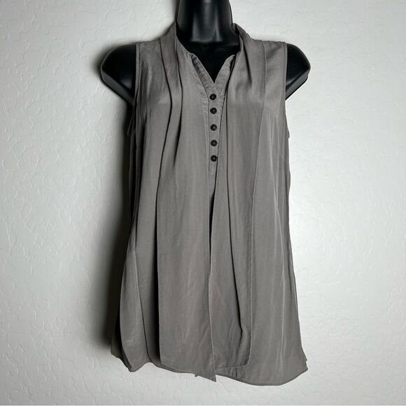 Classiques Entier Tops - Gray 100% Silk Sleeveless Top Split Neck And Tie Size XS Classiques Entiere